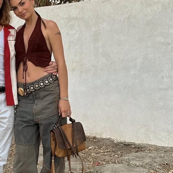 Lovers + Friends Tops - LOVERS AND FRIENDS -- Suede Leather Burgundy Red Halter Top